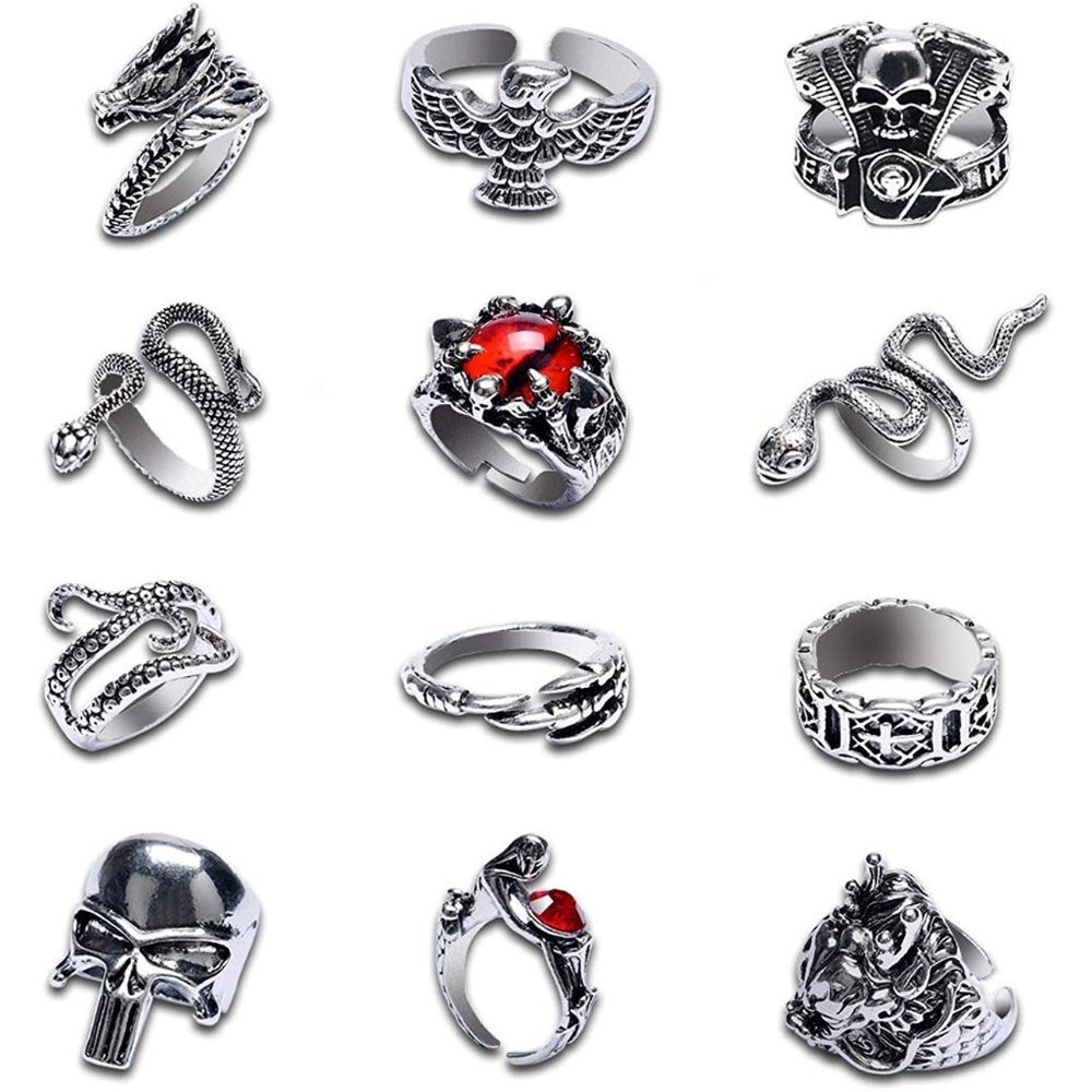 12 pcs Vintage Punk Ring